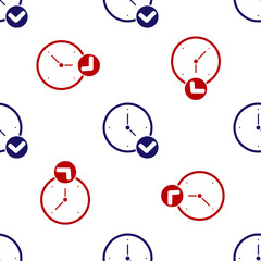 Blue and red Clock icon isolated seamless pattern on white background. Time symbol. Vector.