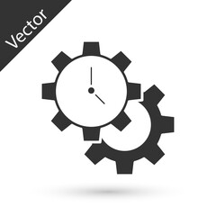 Grey Time Management icon isolated on white background. Clock and gear sign. Productivity symbol. Vector.