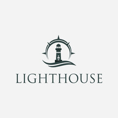 Lighthouse Searchlight Beacon Tower Icon Island Beach logo design inspiration