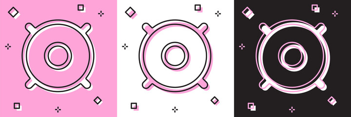 Set Car audio speaker icon isolated on pink and white, black background. Vector.