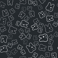 Grey Tooth with caries icon isolated seamless pattern on black background. Tooth decay. Vector.