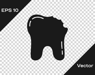 Black Broken tooth icon isolated on transparent background. Dental problem icon. Dental care symbol. Vector.