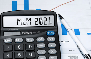 Calculator with the word MLM 2021 on the display