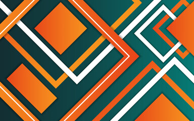 Abstract orange and white color geometric stripes on green gradient background. Modern abstract geometric background.