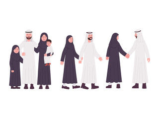 Group of Arabian Family Couple Flat Illustration Cartoon