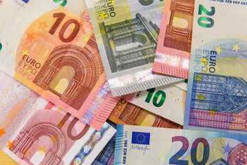 Pile of euro banknotes as background