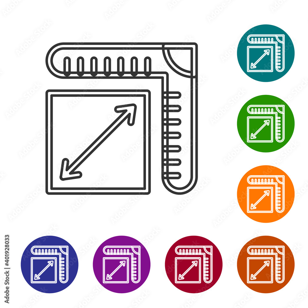 Poster black line paper size icon isolated on white background. set icons in color circle buttons. vector.
