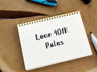 Business concept meaning Loan 401K Rules with phrase on the sheet.