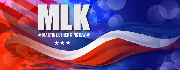 Martin Luther King Jr Day greeting card - I have a dream inspirational quote - with US flag Poster Or Banner Background.