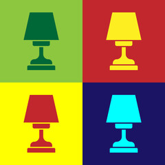 Pop art Table lamp icon isolated on color background. Vector.