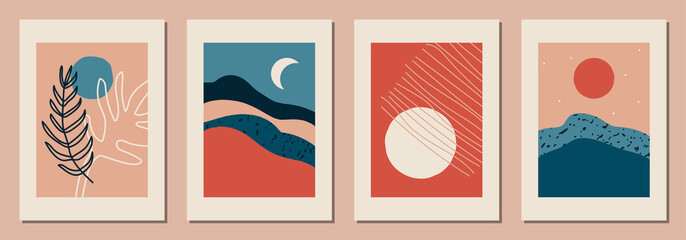 Set of vertical abstract backgrounds or card templates in modern colors, vector illustration in popular art style