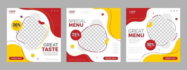 Social media food template, Restaurant social media square banner template for business promotion