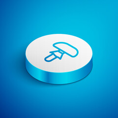 Isometric line Mushroom icon isolated on blue background. White circle button. Vector.