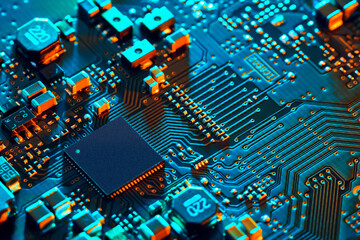 Electronic circuit board close up.