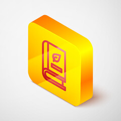 Isometric line Medical book with leaf icon isolated on grey background. Yellow square button. Vector.