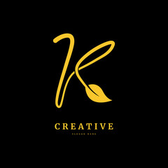 Fototapeta premium Initial letter K with leaf logo vector concept element. letter K monogram, with organic leaf fit for company and business