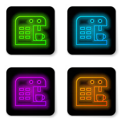 Black Coffee machine icon isolated on black background. Abstract banner with liquid shapes. Vector.