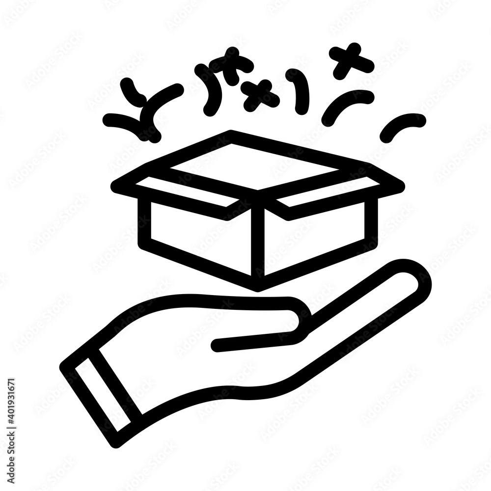 Poster surprise line icon. hand icon with open gift box. simple design editable. design template vector