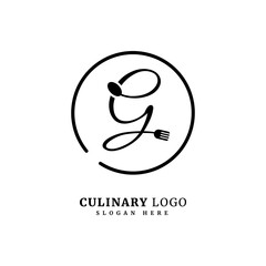 Initial letter G with spoon and fork for restaurant concept. letter G logo, fit for company and culinary business.