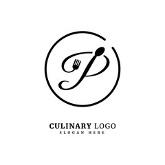 Initial letter P with spoon and fork for restaurant concept. letter P logo, fit for company and culinary business.