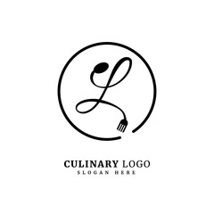 Initial letter L with spoon and fork for restaurant concept. letter L logo, fit for company and culinary business.