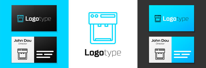Fototapeta na wymiar Blue line Coffee machine icon isolated on white background. Logo design template element. Vector.