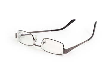 Modern eyeglasses in metal gray rim with open temples