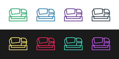 Set line Stadium Mestalla icon isolated on black and white background. Football stadium in Valencia, Spain. Vector.