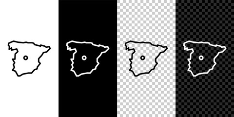 Set line Map of Spain icon isolated on black and white background. Vector.