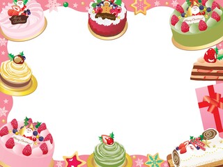 クリスマスケーキのフレームのイラスト