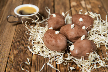 Cake potatoes. Tasty cakes on a wooden table