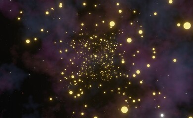 黄色の星と星雲の宇宙