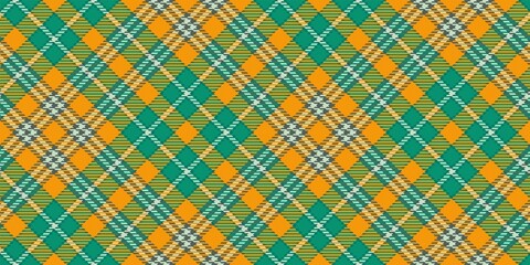 irish green color stripes on orange field fabric texture of traditional checkered diagonal tartan seamless ornament for plaid, tablecloths, shirts, gingham, clothes, dresses, bedding