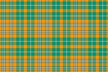 irish green color stripes on orange field fabric texture of traditional checkered tartan repeatable ornament for plaid, tablecloths, shirts, gingham, clothes, dresses, bedding