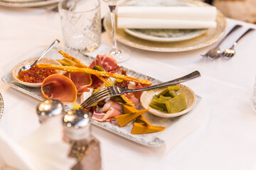 Snacks served on a festive table in a Brazilian restaurant.