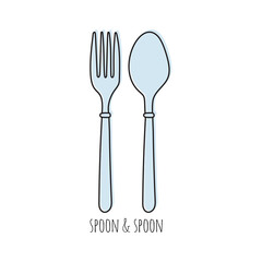 Cutlery fork and spoon vector doodle icons. Isolate on white background. Editable stroke.