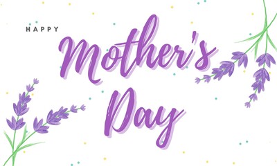 Happy Mother' s Day with lovely purple flower artwork on white background