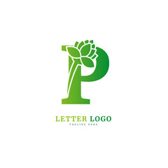Initial letter P with natural logo vector concept element. letter P monogram, with organic floral fit for company and business