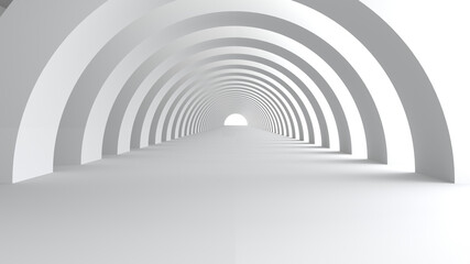 Obraz premium 3D rendering of Empty space concrete room and the pathway area indefinitely with the gap and glowing light. Museum space design, the rhythm of the arch frame and the gap, Geometric structure.