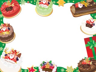 クリスマスケーキのフレームのイラスト