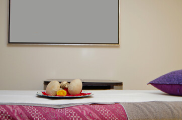 Exclusive massage room or cabana inside spa or wellness thermal suite of modern luxury cruiseship...
