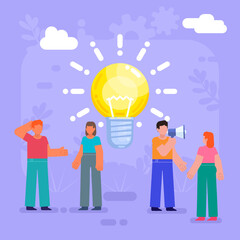 Group of people talk, discuss, think, generate ideas, brainstorming. Modern vector illustration