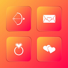 Set Bow and arrow, Envelope with Valentine heart, Wedding rings and Heart icon. Vector.
