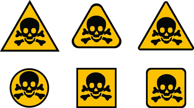Poison signs of 6 different types on black and yellow background easily editable EPS