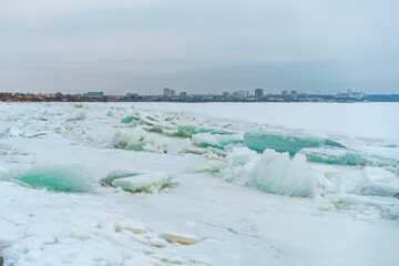 Winter ice landscape on a frozen river