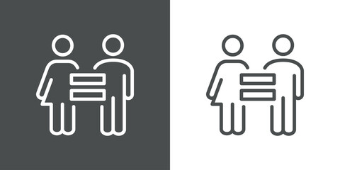 Igualdad de género. Logotipo hombre y mujer con símbolo igual con lineas en fondo gris y fondo blanco - obrazy, fototapety, plakaty