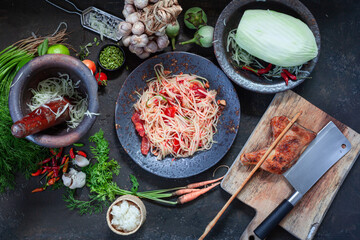 Som Tam Thai -Ingredients Papaya Salad Thai Food Style ,Thai Salad, 