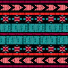 Mexican plaid. Seamless pattern. Design with manual hatching. Textile. Ethnic boho ornament. Vector illustration for web design or print. - 401938641