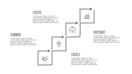 Doodle infographic elements with 4 options. Hand drawn icons. Thin line illustration