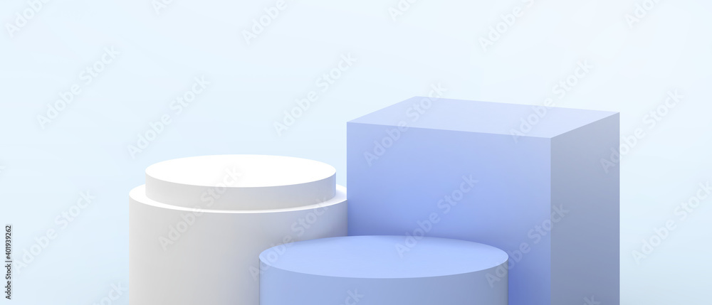 Poster podium abstract with geometric shapes and composition minimal on blue wall background for product mo